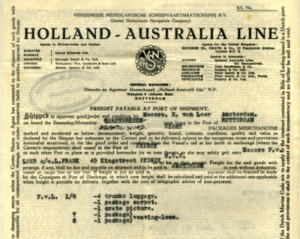 Ticket for journey with Holland Australia Line, 1947