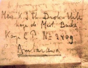 Letter written on rice paper by Dirk to Kitty and smuggled into the Ambarawa women’s camp in East Java.