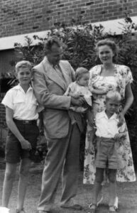 From left, Arnold, Dirk, Paul, Kitty and Erwin Drok, when living at Boronia Flats, Stirling Highway, Nedlands, Western Australia in 1952.