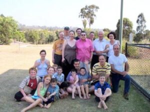 Family gathering for John and Martha’s 50th wedding anniversary at Queensland’s Gold Coast, 2004.