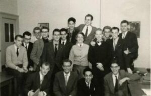 Klaas (top right) with class members at the Hotel School at the Hague, 1959.